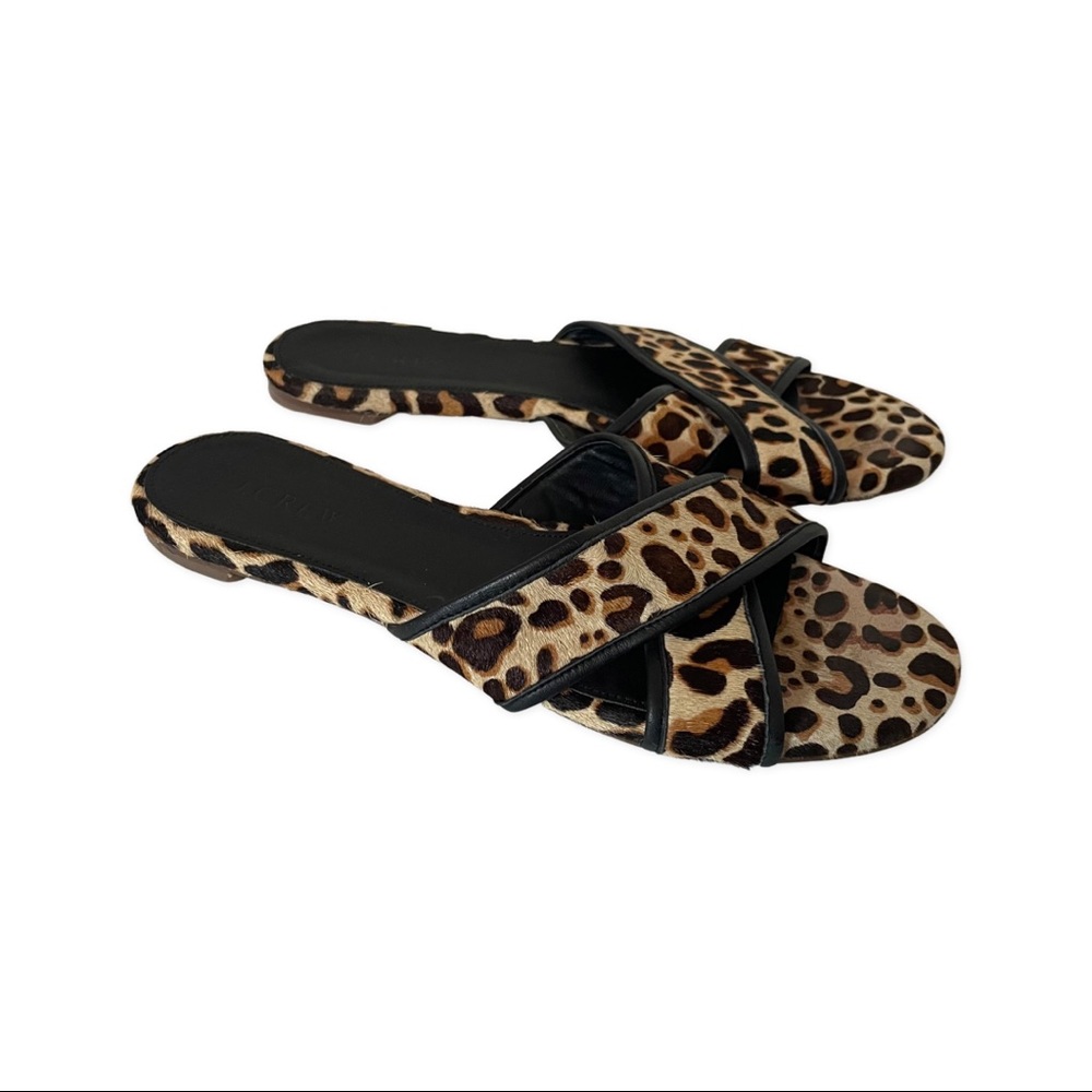 J Crew Calf Hair Leopard Print Criss Cross Sandals Size 7.5